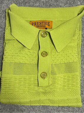 Prestige Original Textured Knit Polo Lime Green Chevron Retro Modern Large L